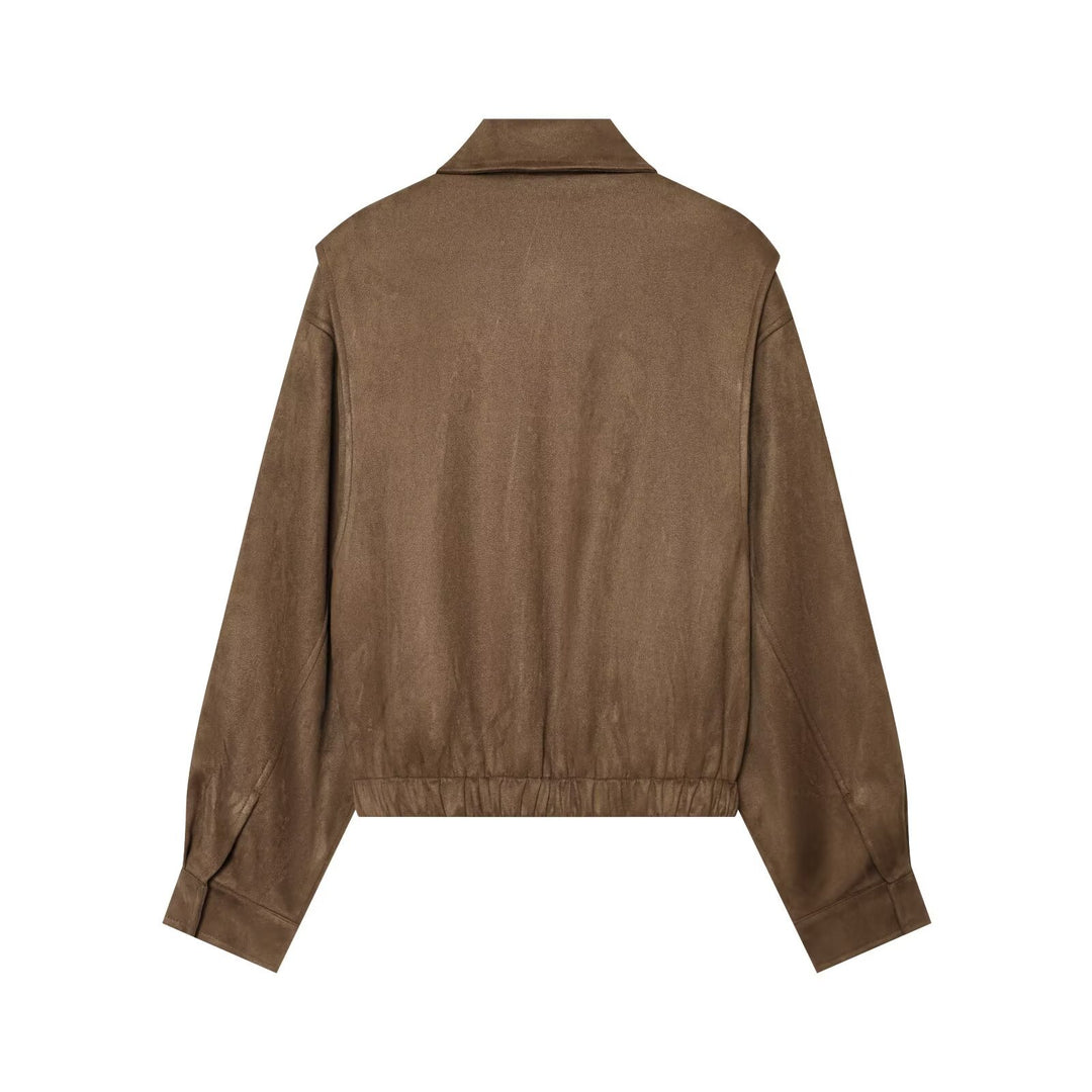 Damen Kurzer Boxy‑Blouson in Velourslederoptik mit Pattentaschen Nord Taschen