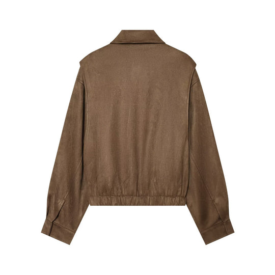 Damen Kurzer Boxy‑Blouson in Velourslederoptik mit Pattentaschen Nord Taschen