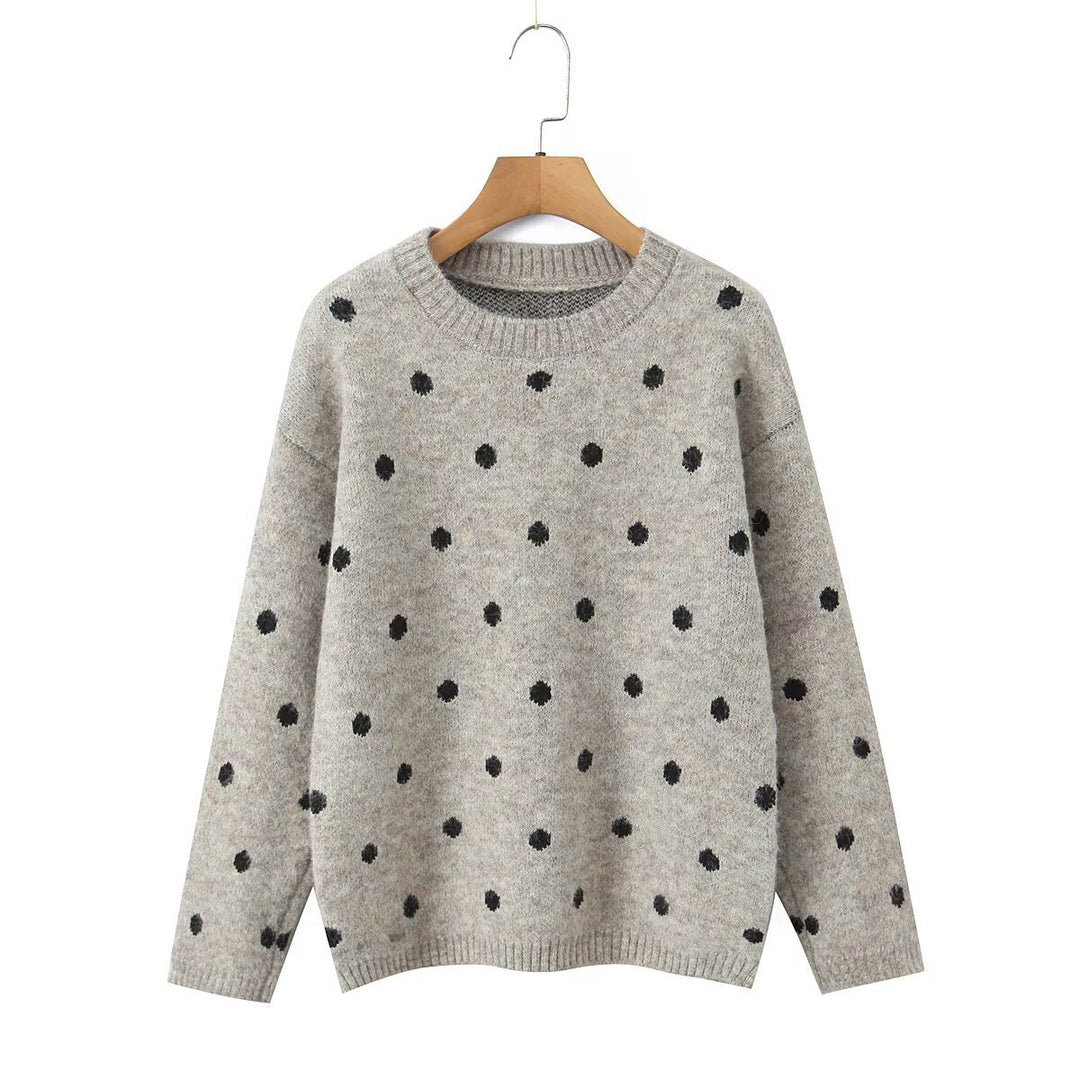 Damen Gepunkteter Oversize-Strickpullover mit Rundhalsausschnitt Nord Taschen