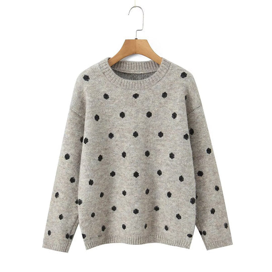 Damen Gepunkteter Oversize-Strickpullover mit Rundhalsausschnitt Nord Taschen