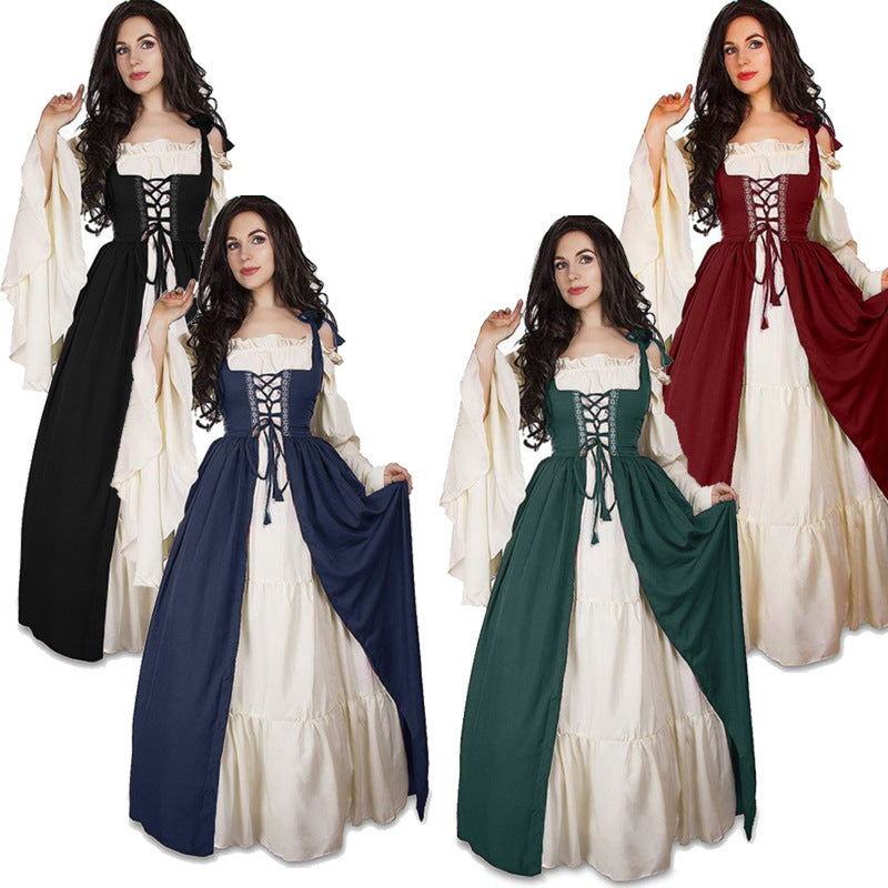 Damen historisches Kleid mit romantischem V-Ausschnitt und voluminösen Ärmeln