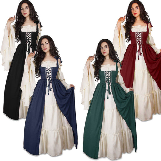 Damen historisches Kleid mit romantischem V-Ausschnitt und voluminösen Ärmeln