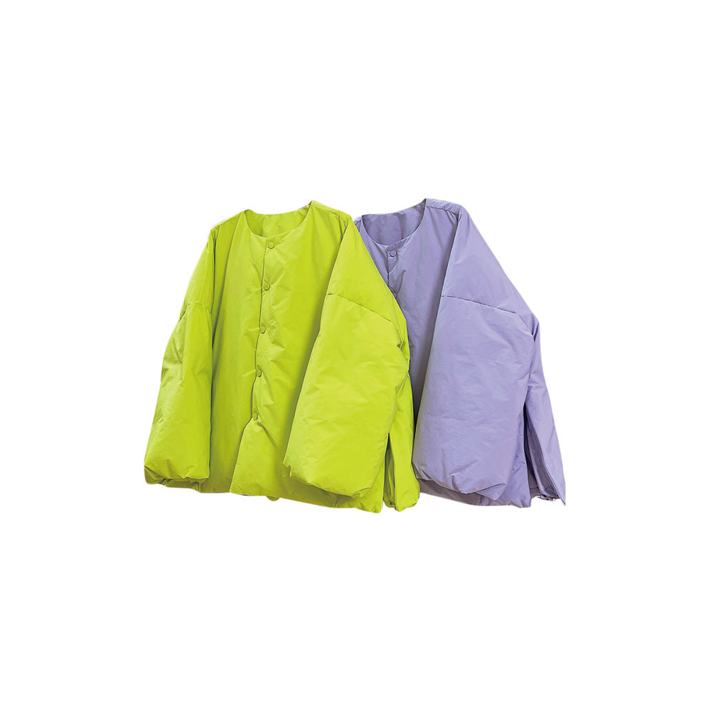 Damen Oversized wattierte Steppjacke mit Rundhalsausschnitt und Druckknopfleiste Nord Taschen