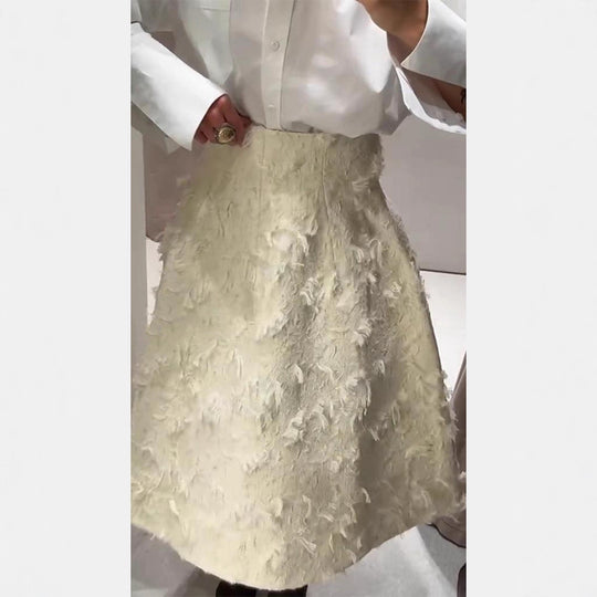 Damen Midirock mit hoher Taille und fransiger Struktur Nord Taschen