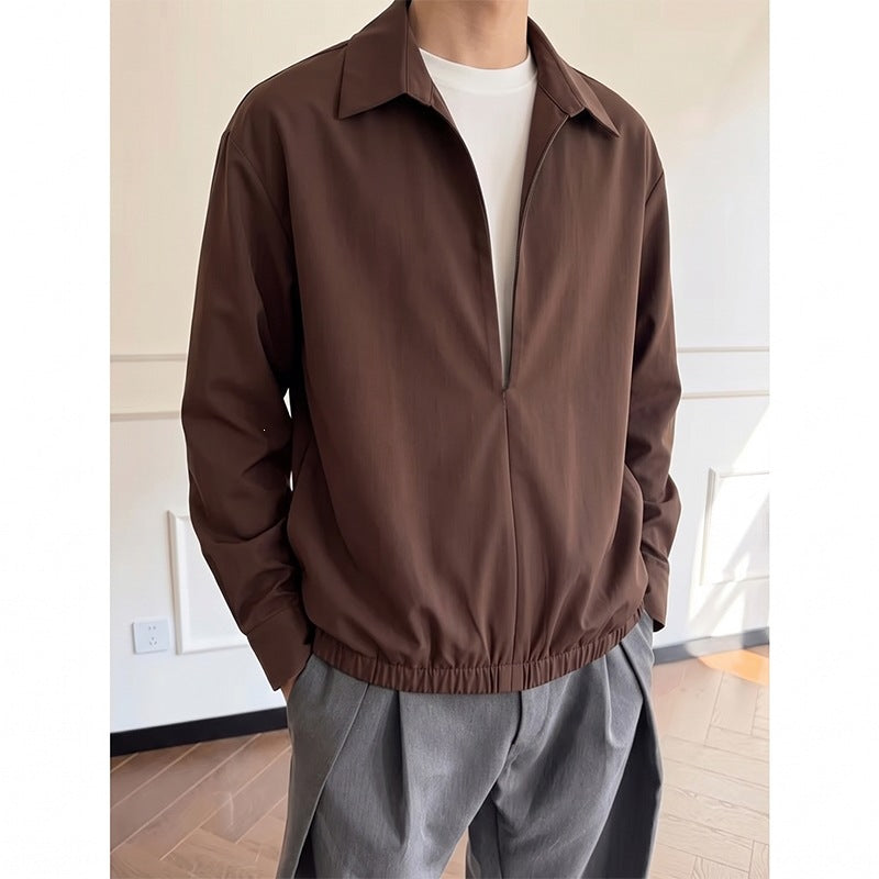 Damen Oversize-Bluse mit tiefem V-Ausschnitt, Hemdkragen und elastischem Saum Nord Taschen