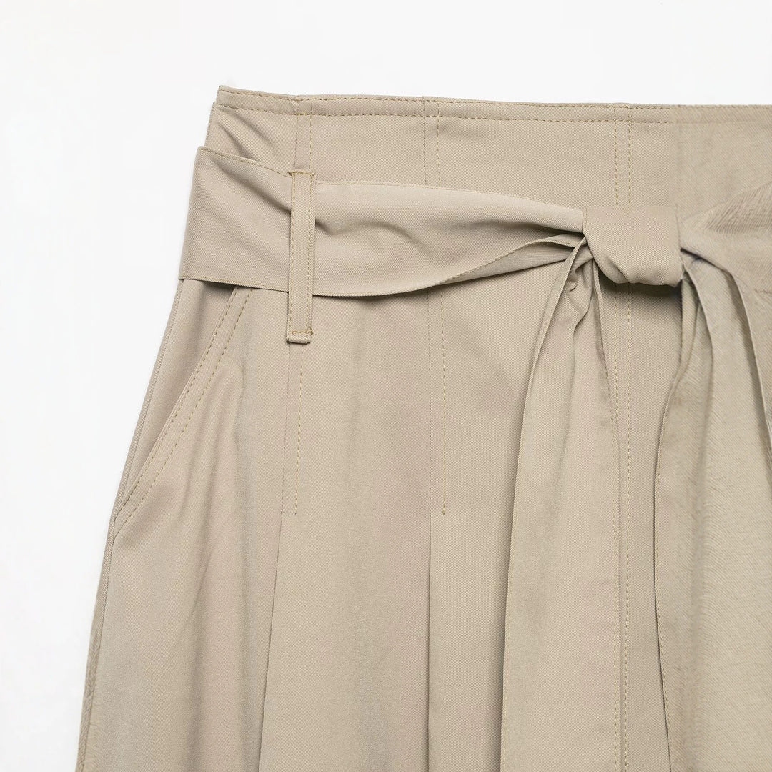 Damen Taillierter Midirock mit Bindegürtel und Teilungsnähten Nord Taschen