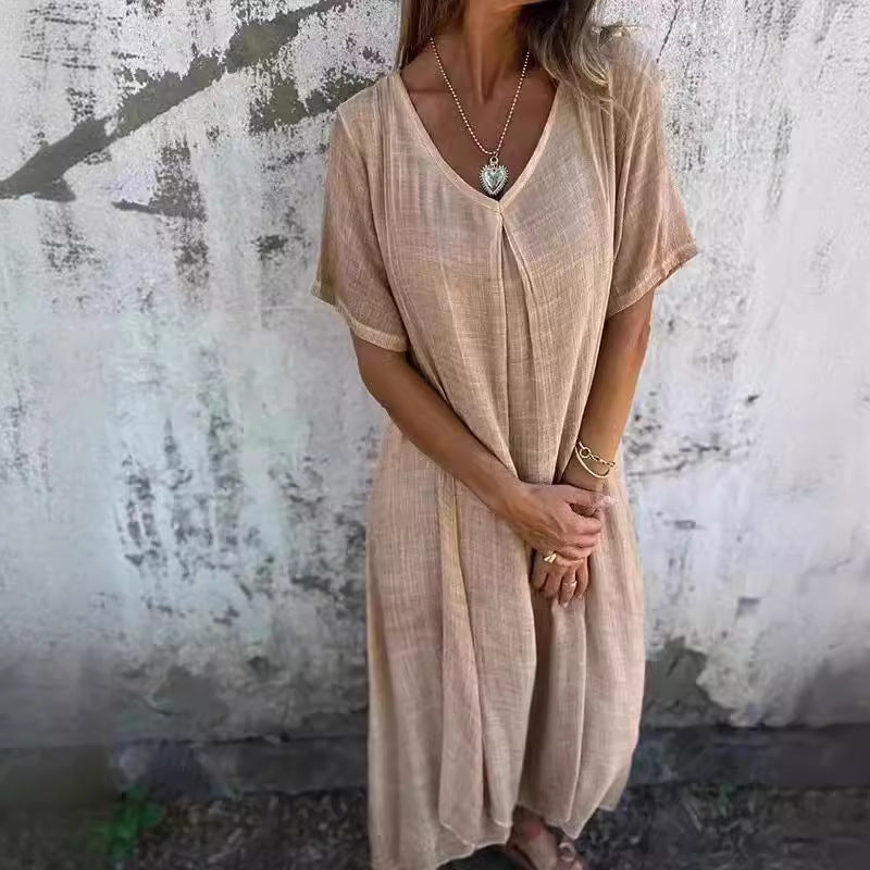 Damen Leichtes Sommerkleid mit V-Ausschnitt und weiten Ärmeln