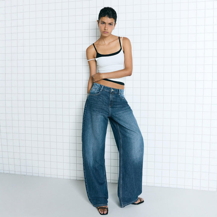 Damen hohe Taillenweite Palazzo-Denim mit weitem Bein und cleanem Five-Pocket-Design Nord Taschen