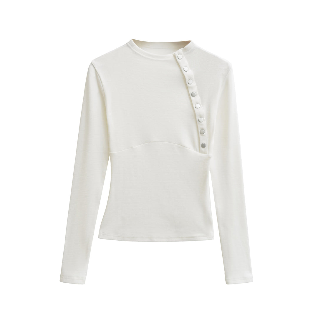Damen Figurnahes Longsleeve mit asymmetrischer Druckknopfleiste Nord Taschen