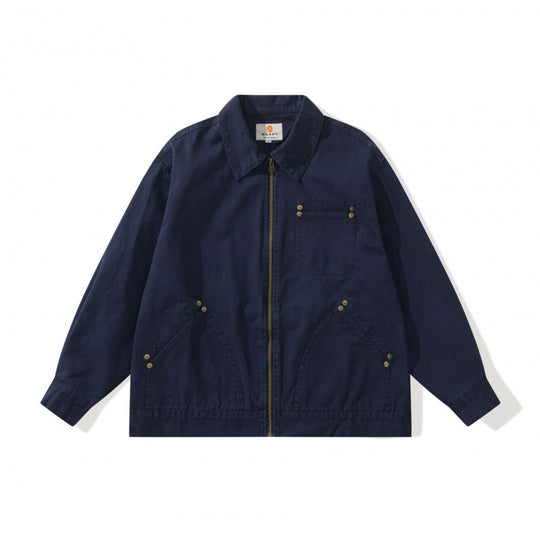 Unisex Kastenförmige Canvas-Worker-Jacke mit Frontreißverschluss und Nietapplikationen Nord Taschen