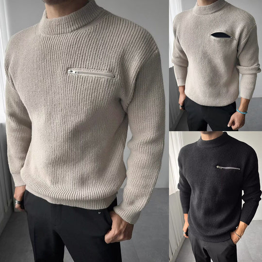 Herren Modischer Strickpullover mit Reißverschlusstasche Nord Taschen