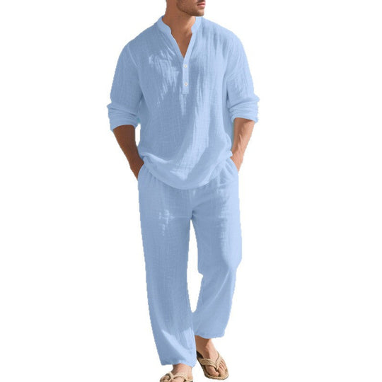 Herren komfortables Homewear-Set mit eleganter Knopfleiste und langen Hosen