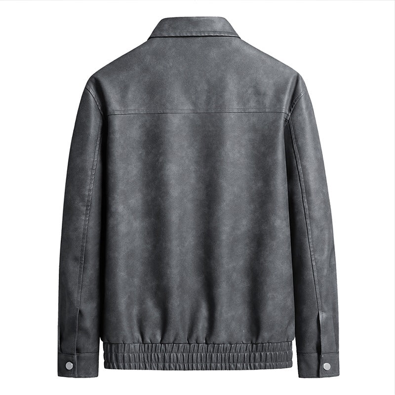 Herren Kurz geschnittene Kunstlederjacke im Vintage‑Look mit Hemdkragen & durchgehendem Reißverschluss Nord Taschen