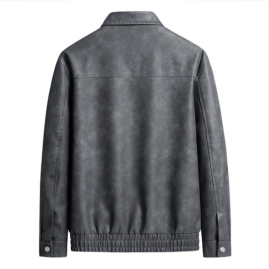 Herren Kurz geschnittene Kunstlederjacke im Vintage‑Look mit Hemdkragen & durchgehendem Reißverschluss Nord Taschen