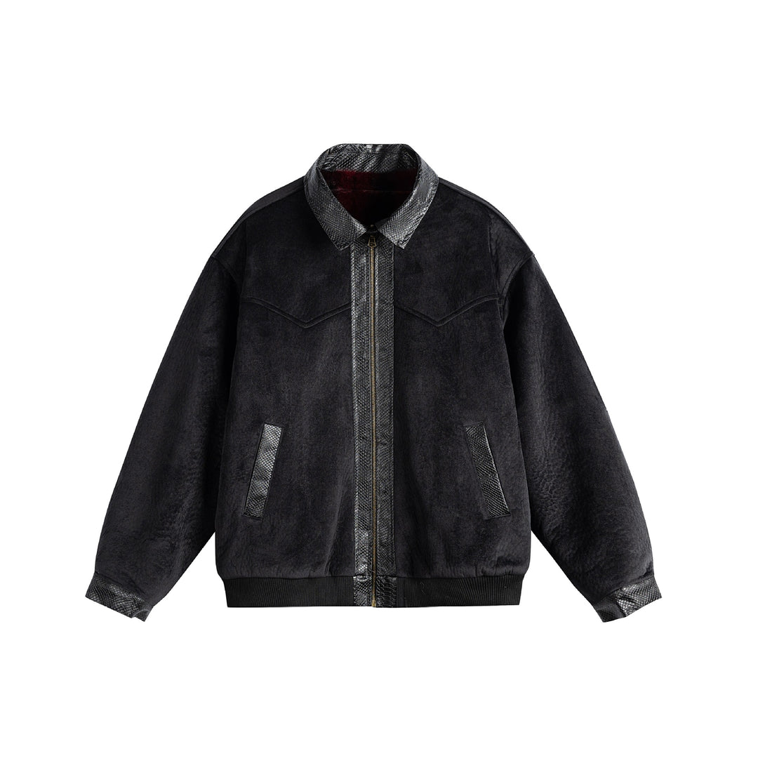 Unisex Oversize Blousonjacke aus Velours‑Suede mit Reptilprägung‑Besatz und wärmender Teddyungfutter Nord Taschen