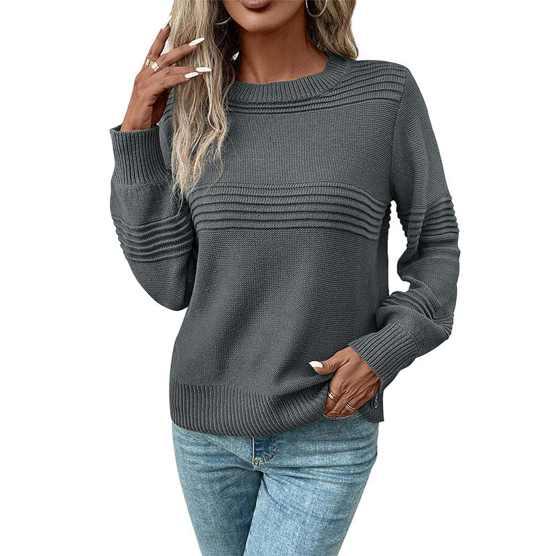 Damen Feinstrick‑Pullover mit horizontaler Rippenpasse und gerippten Bündchen Nord Taschen