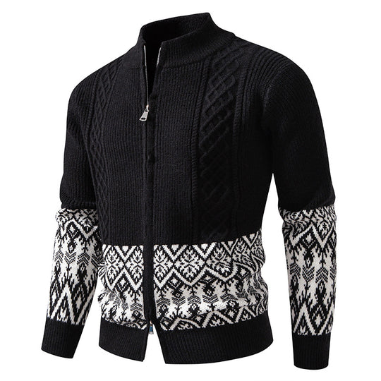 Herren Hochwertige Norweger-Zip-Strickjacke mit Zopfmuster und Stehkragen Nord Taschen