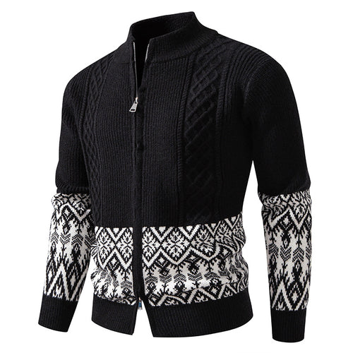 Herren Hochwertige Norweger-Zip-Strickjacke mit Zopfmuster und Stehkragen Nord Taschen