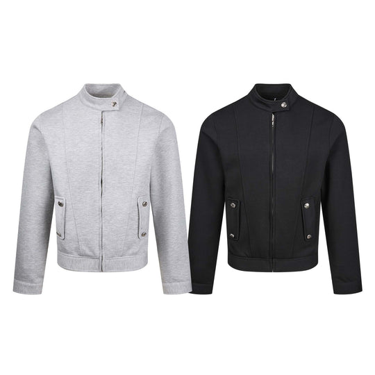 Damen Kurz geschnittene Sweat‑Bomberjacke mit Stehkragen, verdecktem Reißverschluss und Pattentaschen Nord Taschen