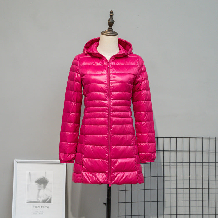 Damen Leicht gesteppte Langjacke mit Kapuze und schlanker Silhouette Nord Taschen