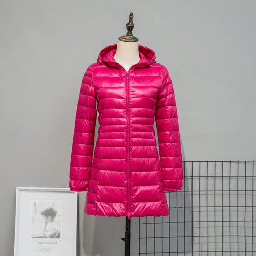 Damen Leicht gesteppte Langjacke mit Kapuze und schlanker Silhouette Nord Taschen