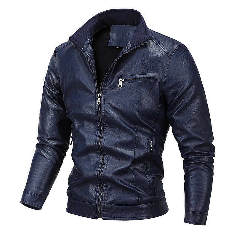 Herren Moto-Blouson in Lederoptik mit tailliertem Schnitt, Stehkragen und Reißverschlusstaschen Nord Taschen