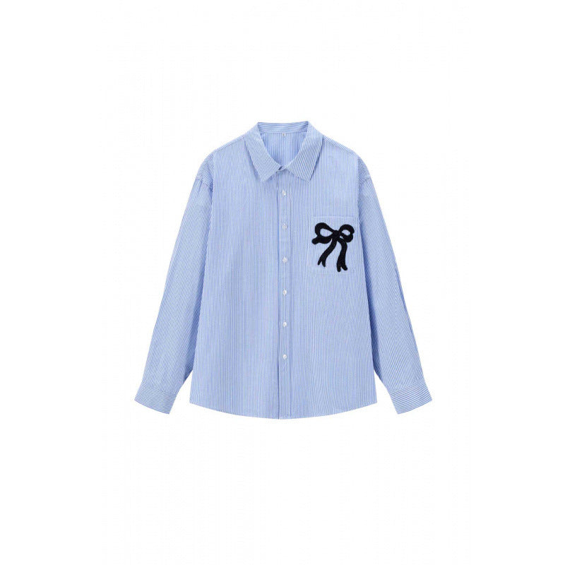 Damen Oversize-Casual-Hemd mit feinem Nadelstreifen und dekorativer Schleifen-Applikation Nord Taschen