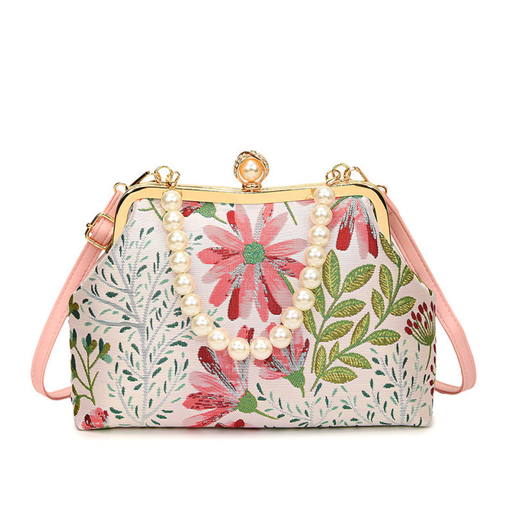 Damen elegante Umhängetasche mit floralem Design und Perlenakzenten Nord Taschen