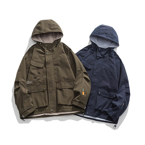 Unisex Oversize-Utility-Jacke mit Kapuze, multifunktionalen Pattentaschen und Kordelzug Nord Taschen