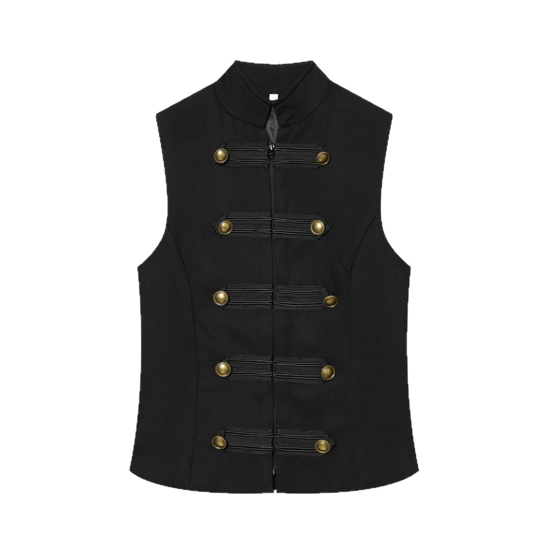 Damen Taillierte Military‑Weste mit Stehkragen und Zierriegeln Nord Taschen