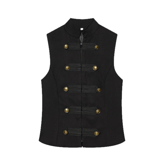 Damen Taillierte Military‑Weste mit Stehkragen und Zierriegeln Nord Taschen