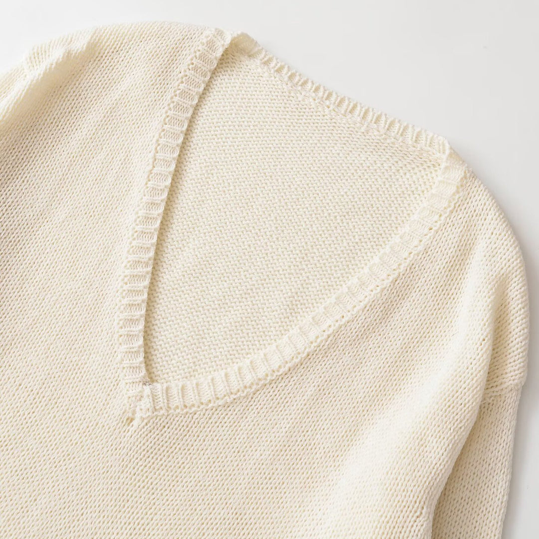 Damen Grobstrickpullover mit tiefem V-Ausschnitt und Oversize-Schnitt Nord Taschen