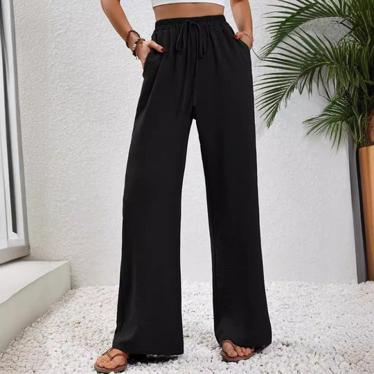 Damen Weite Palazzohose mit hohem Elastikbund, Kordelzug und Eingrifftaschen Nord Taschen