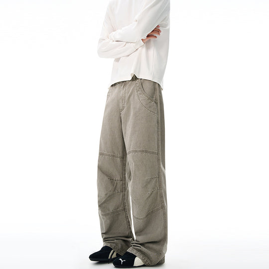 Herren Weite Paneel-Baggyhose aus Baumwoll-Twill mit Knieabnähern Nord Taschen