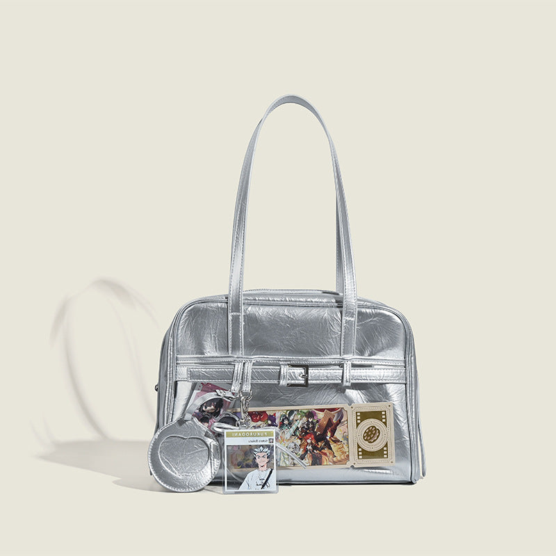 Damen modische Schultertasche mit schimmerndem Metallic-Finish und kreativen Applikationen Nord Taschen