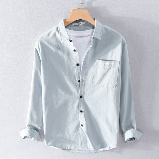 Herren Leichtes Baumwoll-Langarmhemd im Overshirt‑Stil mit Pattentasche und kontrastreichen Knöpfen Nord Taschen