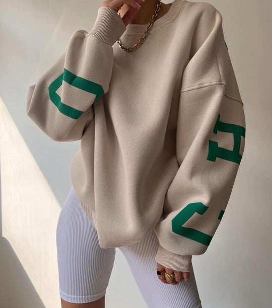 Damen Oversized Sweatshirt mit Blockprint-Ärmeln und weitem Drop-Shoulder-Schnitt Nord Taschen