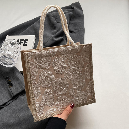 Damen Jute-Umhängetasche mit floralem Design und praktischem Buttonverschluss Nord Taschen