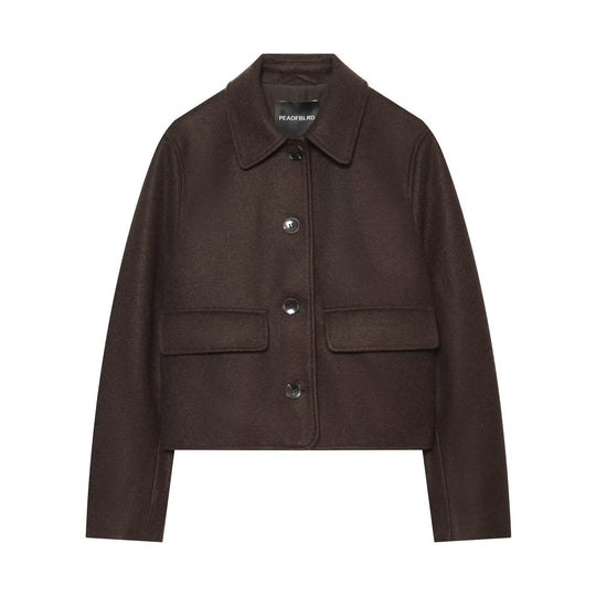 Damen Kurzjacke aus Wollmix mit Hemdkragen, aufgesetzten Pattentaschen und kastiger Cropped‑Silhouette Nord Taschen