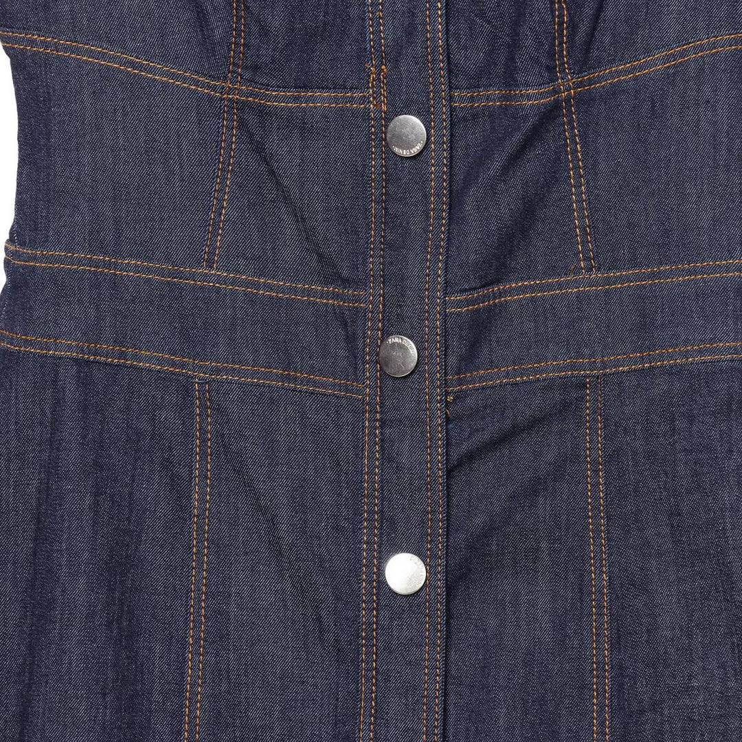 Damen Ärmelloses Jeansmaxikleid mit Hemdkragen, taillierter Silhouette und durchgehender Druckknopfleiste Nord Taschen
