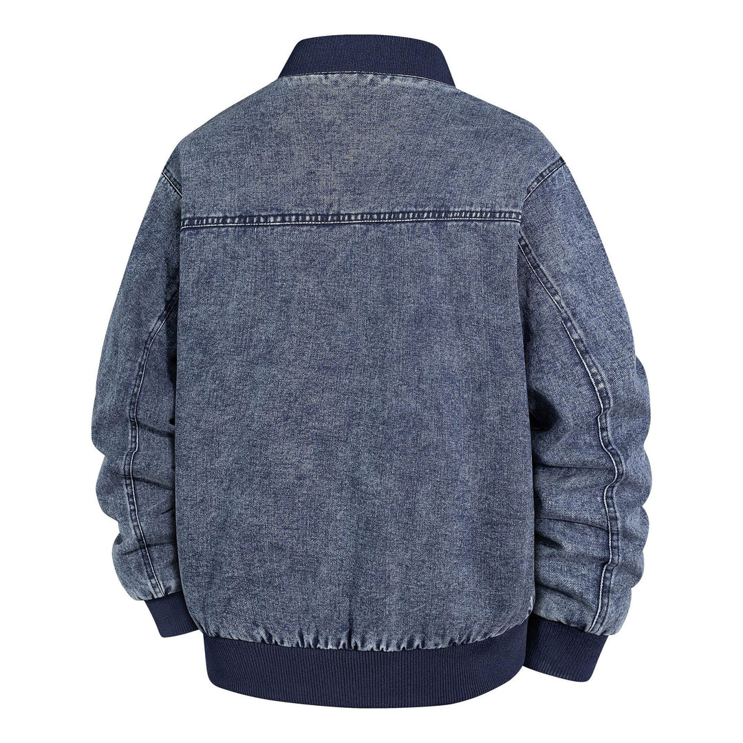 Herren Denim-Bomberjacke mit Rippkragen und Druckknopfverschluss Nord Taschen