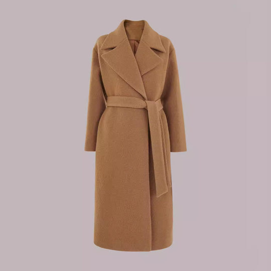 Damen Midilanger Wollmix‑Longmantel mit minimalem Schalkragen und relaxed Silhouette Nord Taschen
