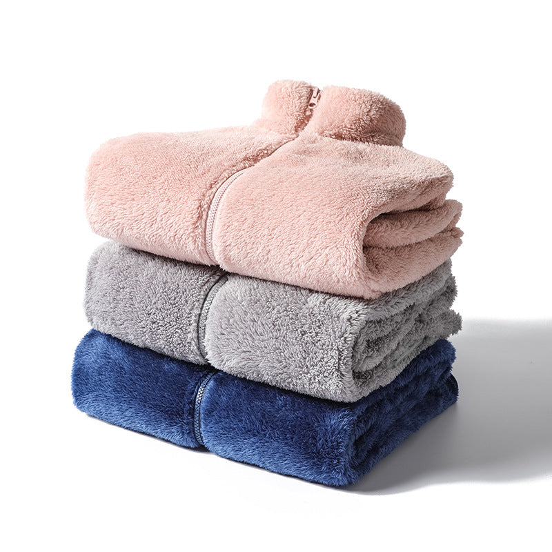 Damen Kuschelige Teddy-Fleecejacke im Oversize-Style mit Stehkragen und Reißverschluss Nord Taschen