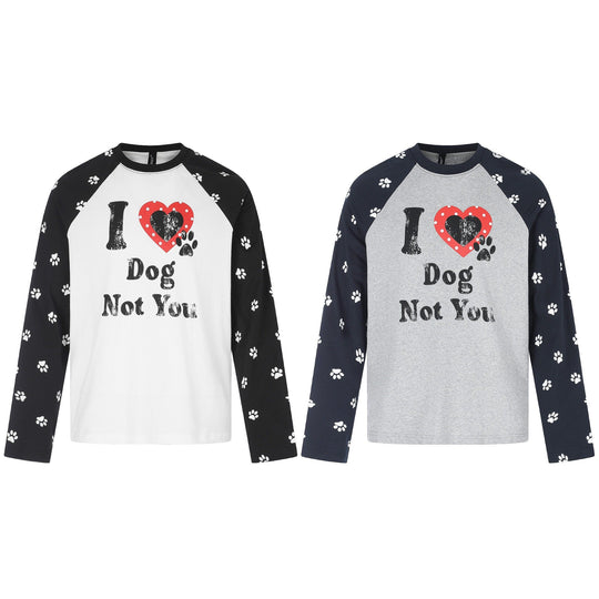 Damen Longsleeve-Raglanshirt mit Hunde‑Slogan und Pfotenmuster Nord Taschen