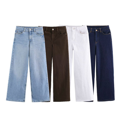 Damen Hochtaillierte Cropped Jeans mit weitem Bein und Fünf‑Taschen‑Schnitt Nord Taschen