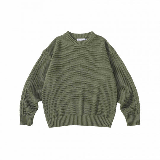 Unisex Oversize Grobstrickpullover mit Zopfärmeln und Rundhalsausschnitt Nord Taschen