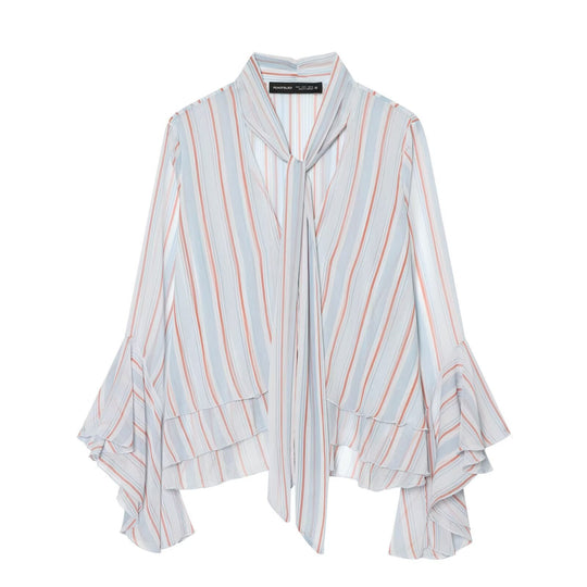 Damen Leichte Chiffonbluse mit Schluppe, Volant-Saum und ausgestellten Trompetenärmeln Nord Taschen