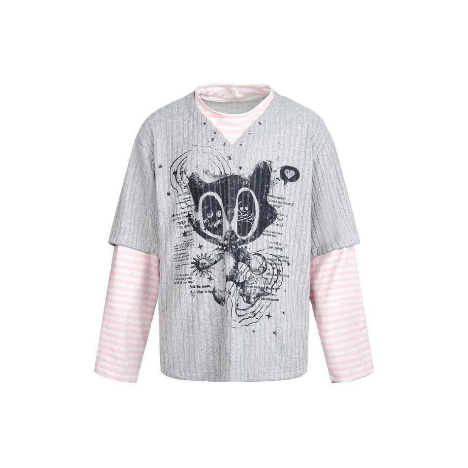 Damen Lagenlook-Longsleeve mit gestreiften Ärmelärmeln und grafischem Statement-Print Nord Taschen