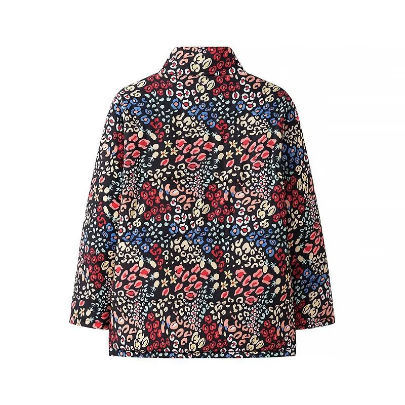 Damen Leichte gesteppte Kurzjacke mit Stehkragen, kastiger Silhouette und buntem Animal‑Floral‑Print Nord Taschen