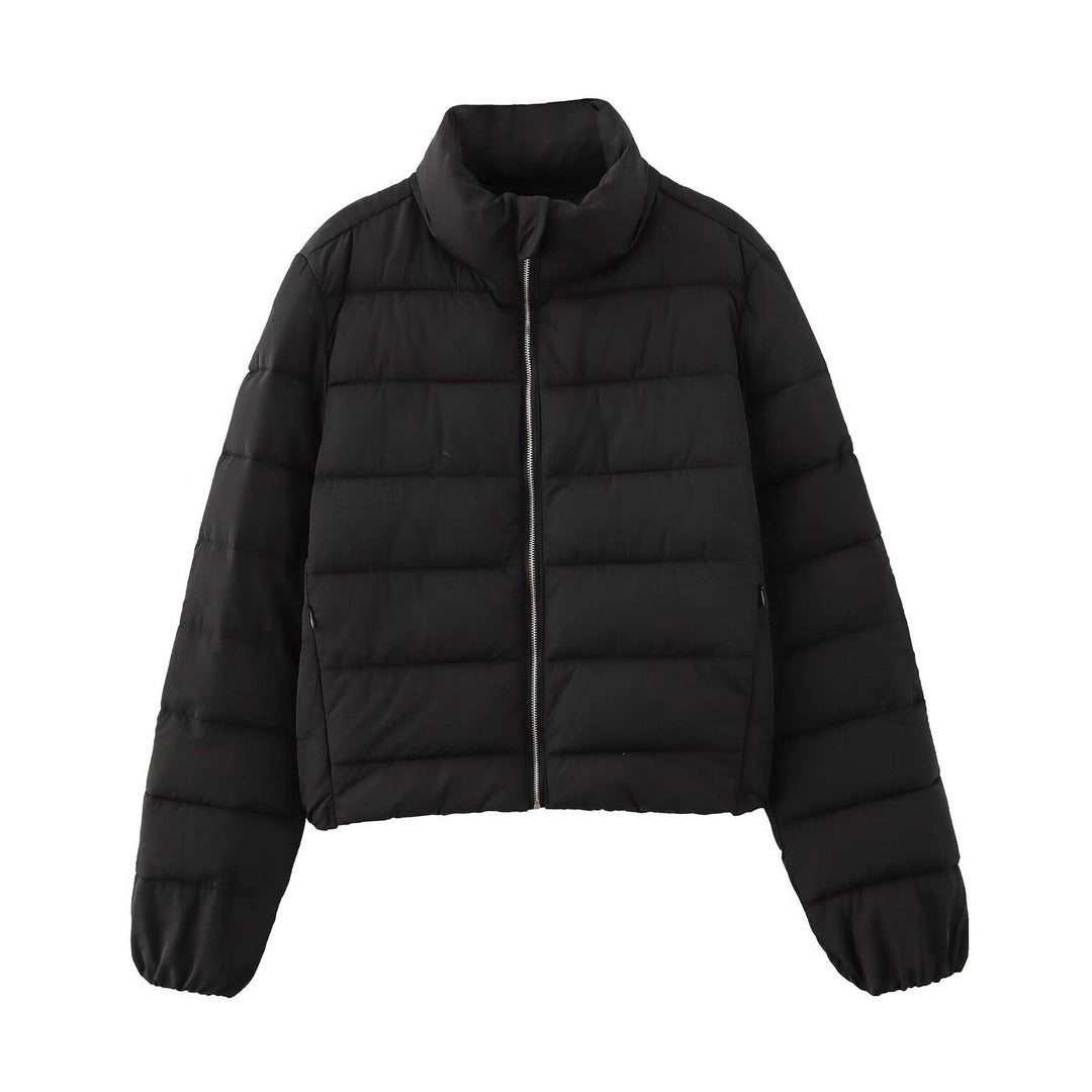 Damen Kurze gesteppte Daunenoptik-Steppjacke mit Stehkragen und Elastikbündchen Nord Taschen